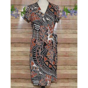 Jones Studio Mixed Print Size M Geo Faux Wrap Short Sleeve Dress Mosaic Tribal